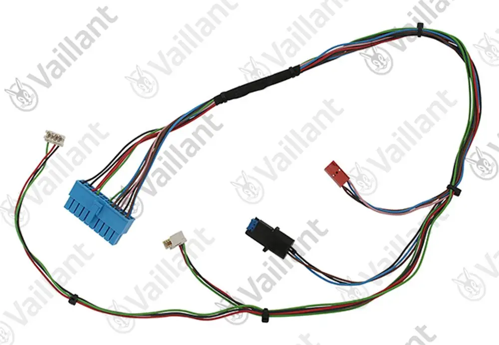 Vaillant Kabelbaum mit mehreren farbigen Leitungen und Steckverbindungen, geeignet für die elektrische Installation in Heizungsanlagen.